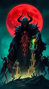 Dark Sorcerer Blood Moon Summoning Undead Skeletons Art