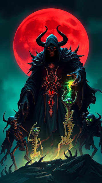 Dark Sorcerer Blood Moon Summoning Undead Skeletons Art - Free mobile Wallpaper