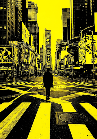 Urban Solitude Yellow Black City Street Graphic Art