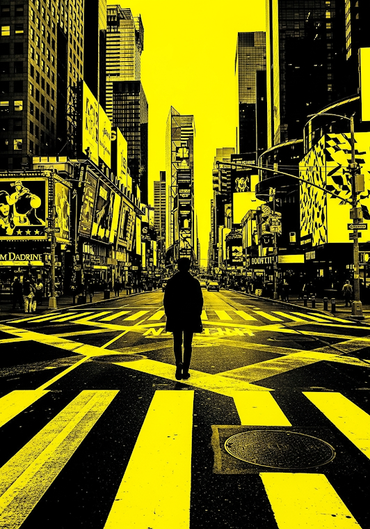 Urban Solitude Yellow Black City Street Graphic Art