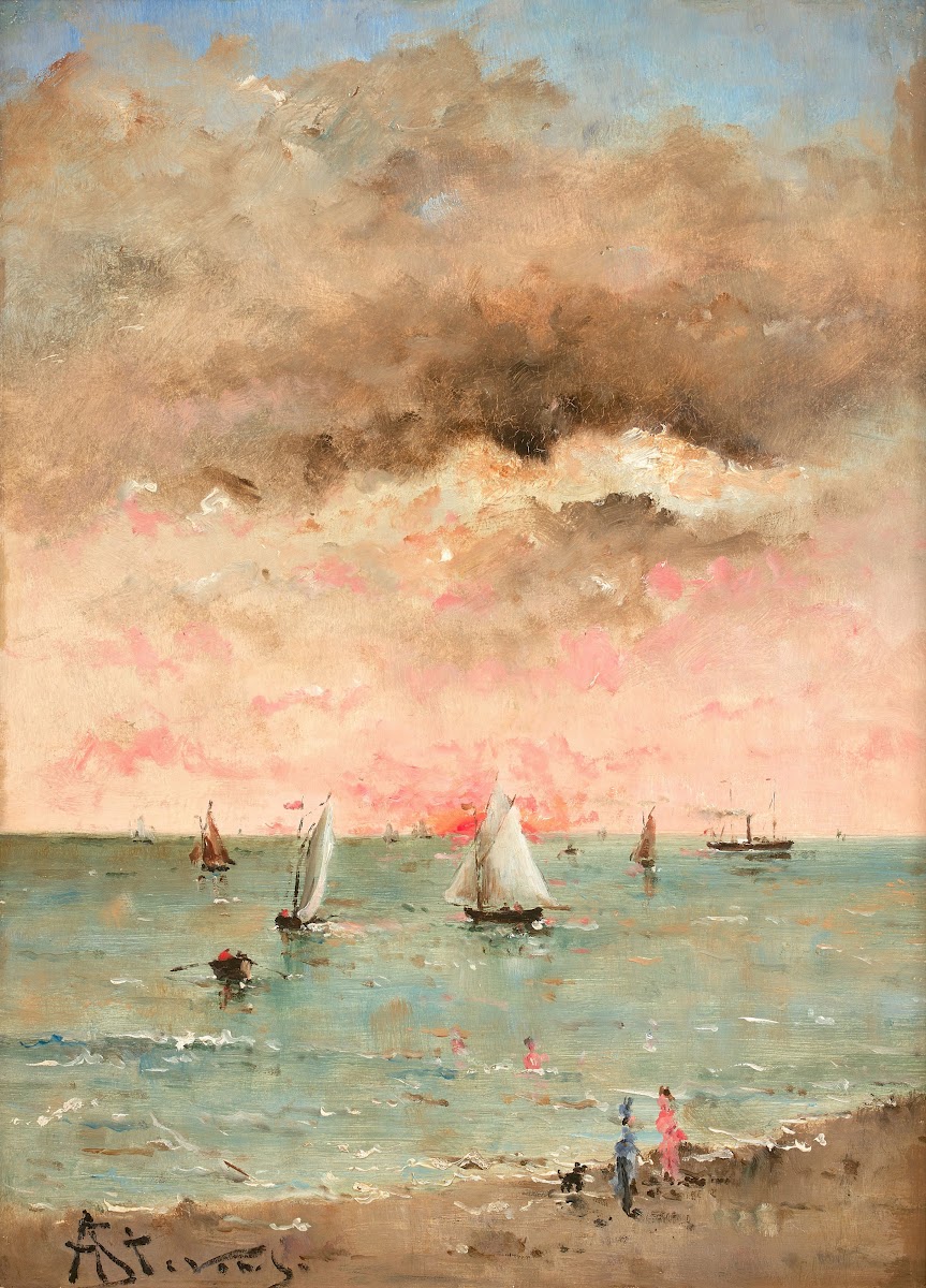 Figures sur la plage au couchant