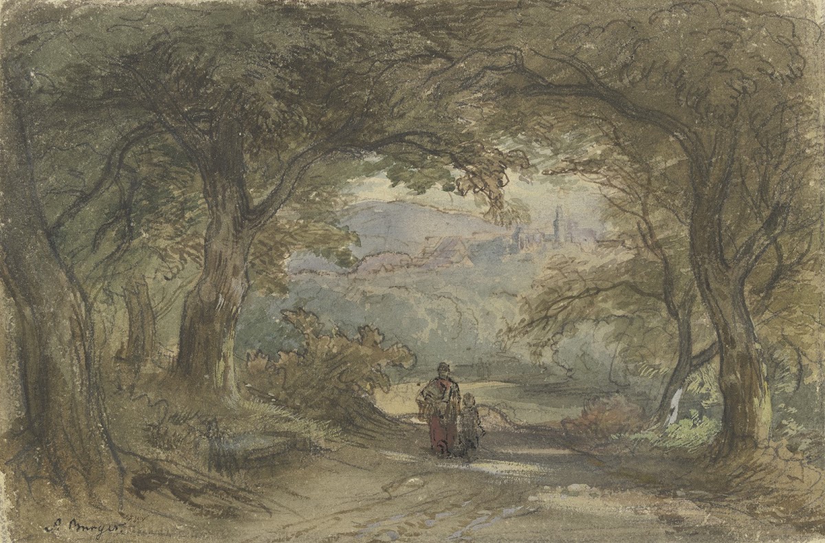 Waldweg mit Ausblick auf ein Dorf