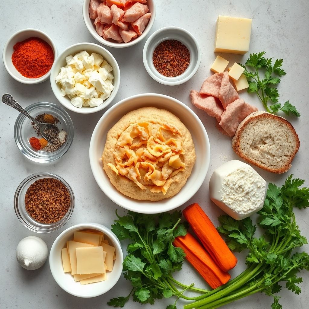 Ingredients for Easy Protein-Packed Breakfast Biscuits with Ham and Cheese (30-Minute Meal-Prep)