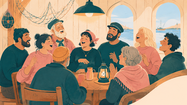 Editorial illustration for Community sea shanty groups turn old working songs into new belonging