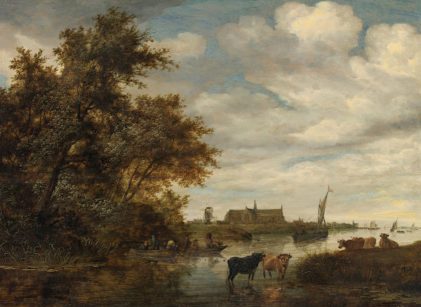River Landscape With Fishermen And Cattle The Grote Kerk Of Alkmaar Beyond 1664