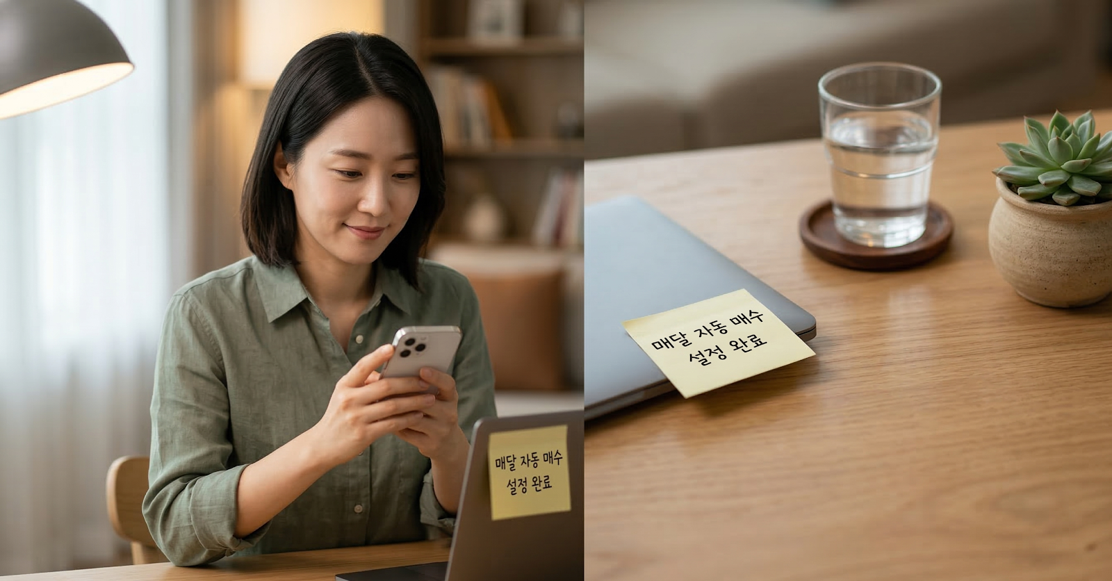 직장인 ETF 투자 자동 매수 설정 완료 — 스마트폰으로 ETF 적립식 투자를 설정하는 모습