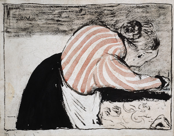 Old woman setting the table