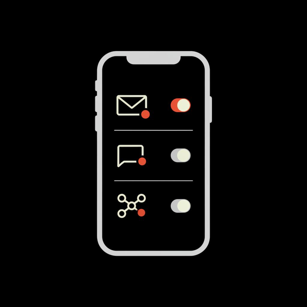 Minimal 2D vector infographic smartphone showing email, SMS and trusted contacts recovery icons on black background — find my FB username and password