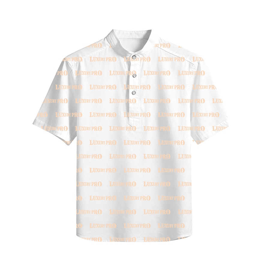 AOP Stand Collar Buttoned Polo