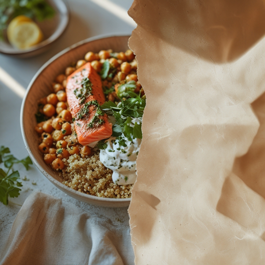 Crispy Za'atar Salmon Power Bowls with Whipped Lemon-Tahini & Crispy Chickpeas