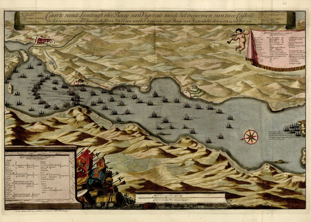 Caarte Vande Landingh Inde Baay Van Vigos Als Meede Het Inneemen Van Twee 1709