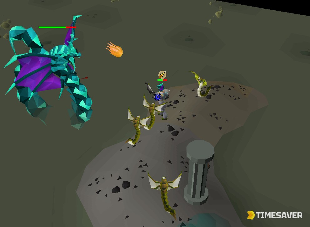 Zulrah mid-fight at Zul-Andra, cycling through its colour phases with snakelings spawned