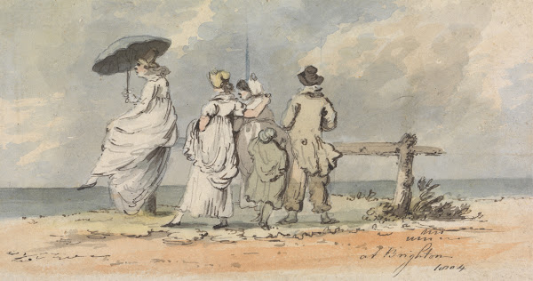 At Brighton 1804 Three Women Child and Man Looking Out to Sea 1804
