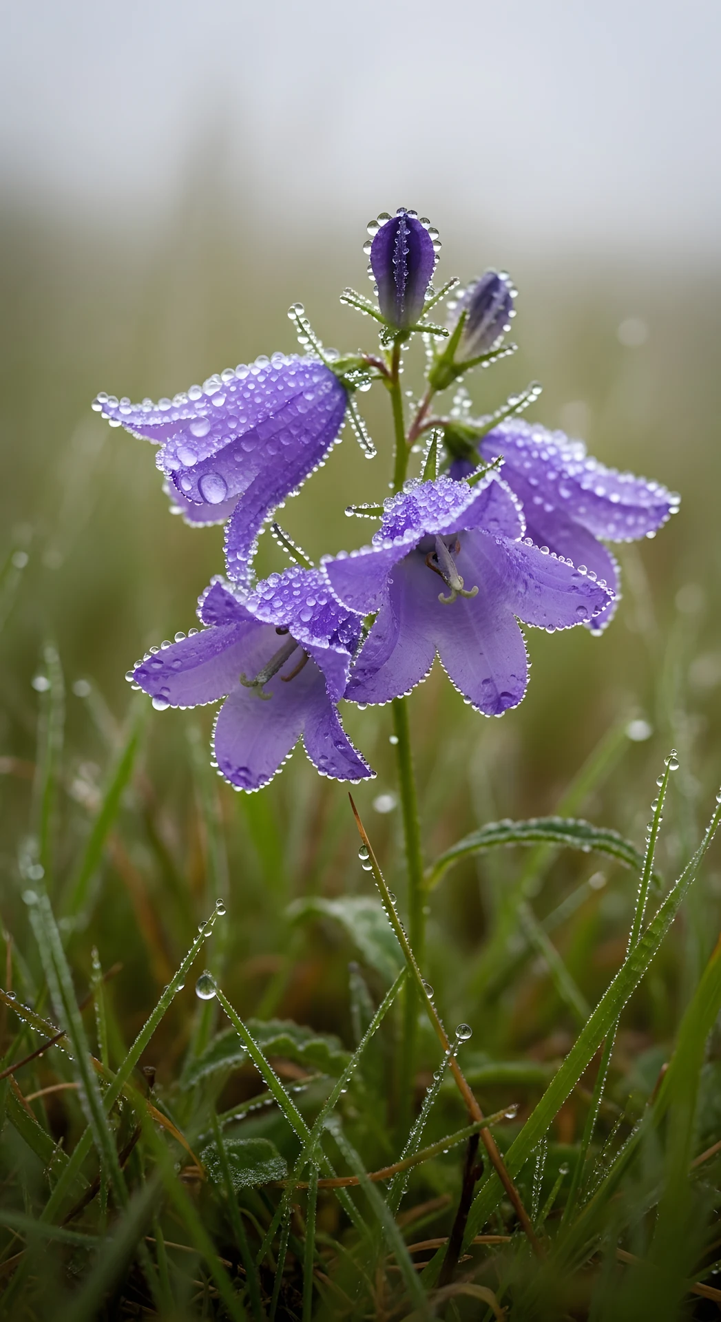 Purple Bellflowers Covered in Morning Dew Droplets - Free 4K mobile Wallpaper