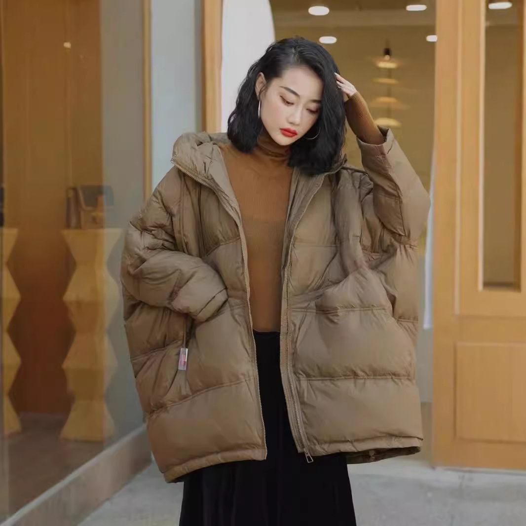 Mid-length down jacket for women with hood