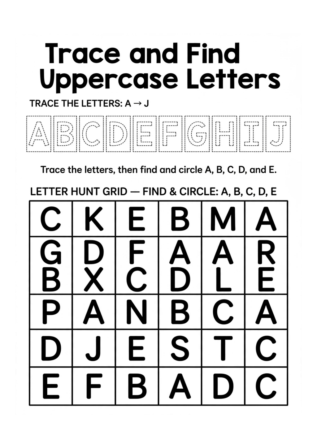 Trace and Find Uppercase Letters Worksheet