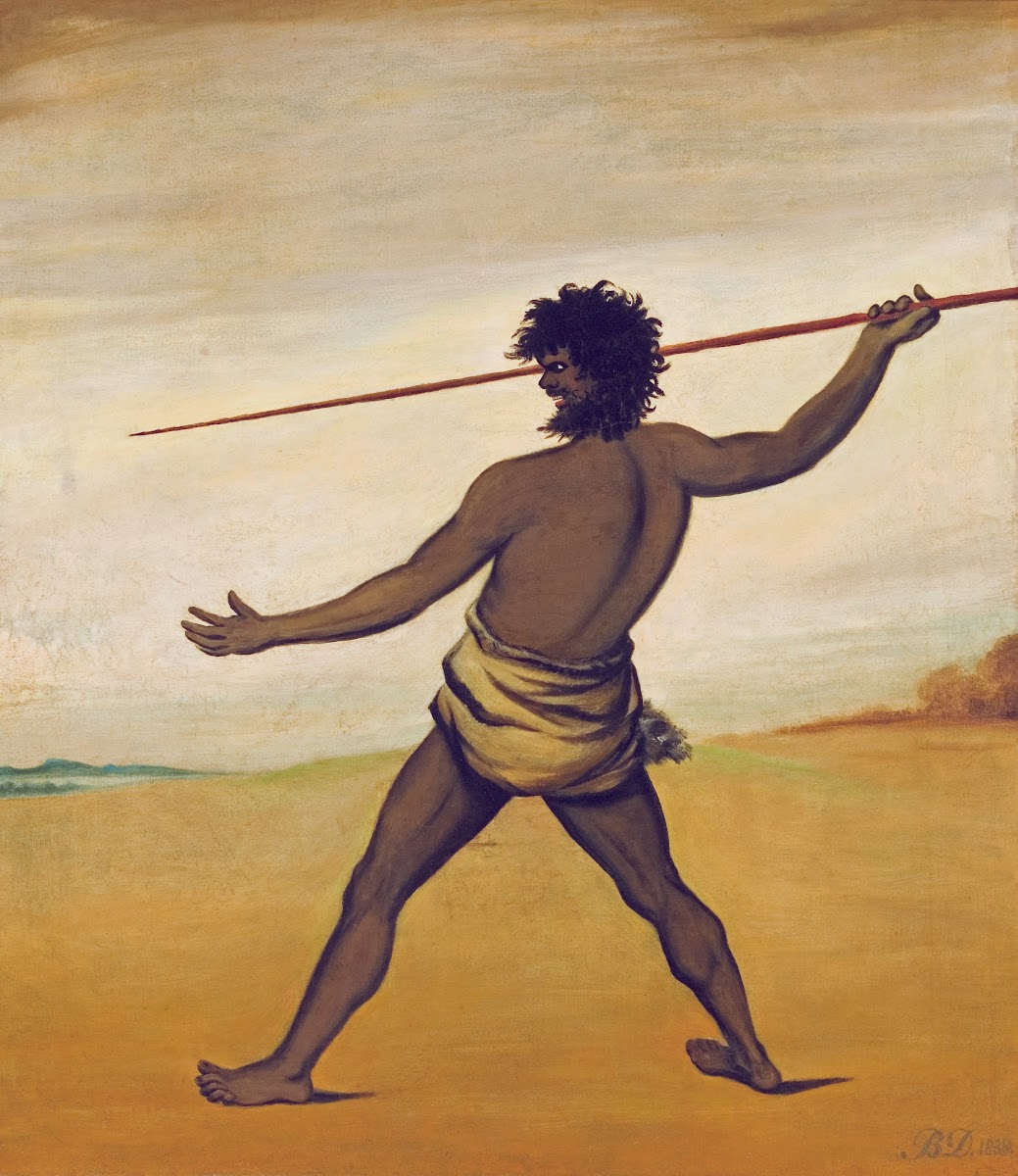Timmy a Tasmanian Aboriginal throwing a spear