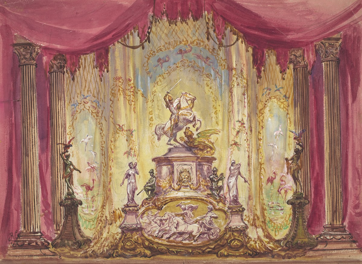 Stage Set with a Statue Of Saint George Slaying the Dragon