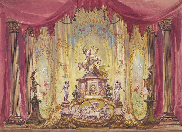 Stage Set with a Statue Of Saint George Slaying the Dragon