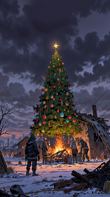 Post-Apocalyptic Christmas Tree in Snow - Free mobile Wallpaper