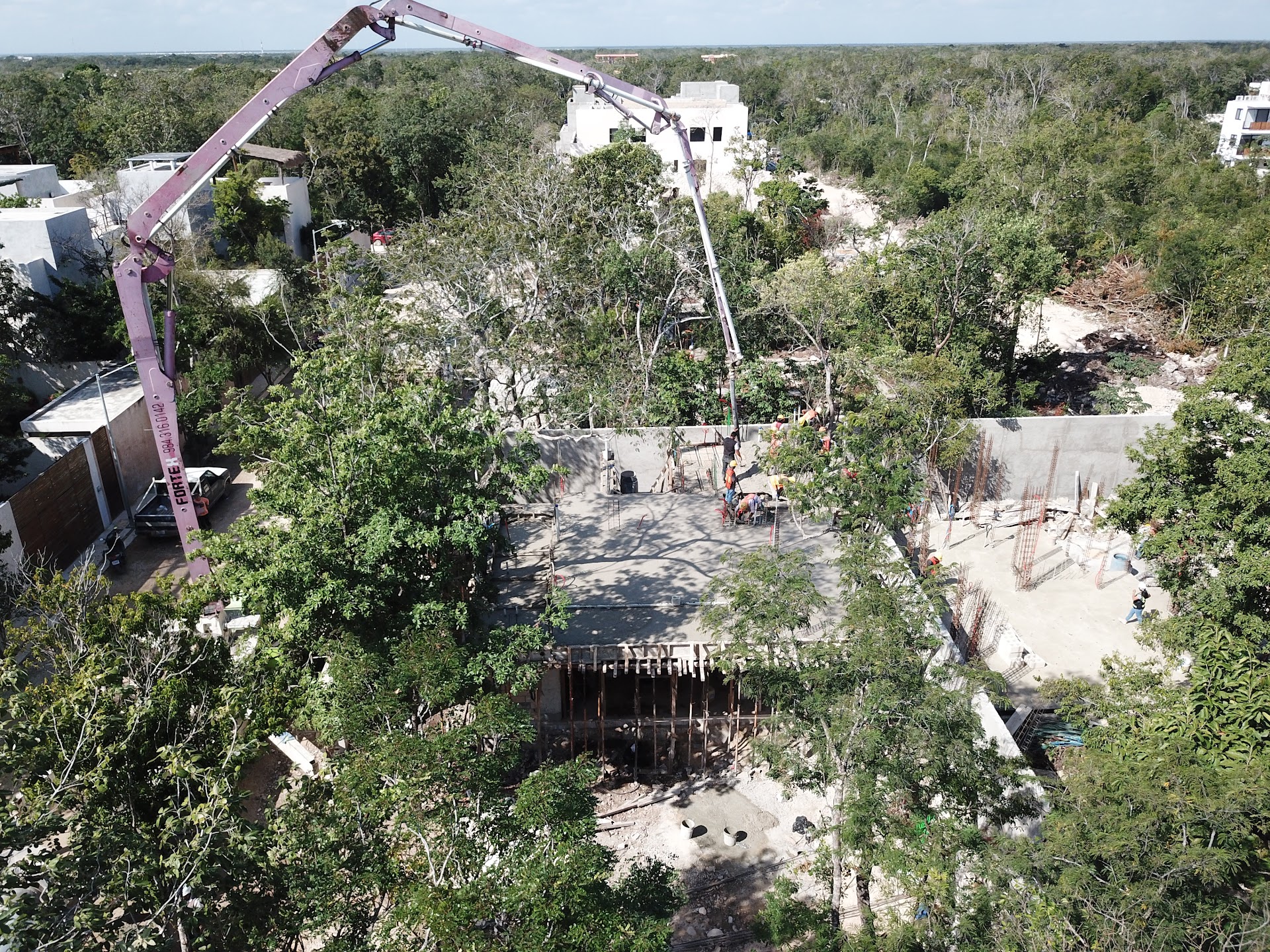 Aerial of a Habitat community in the Tulum jungle