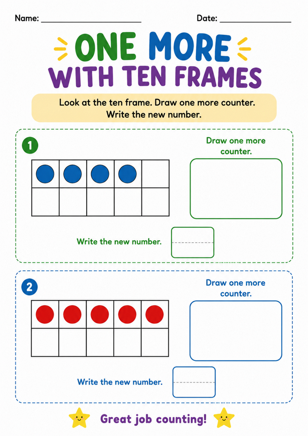 One More with Ten Frames Worksheet