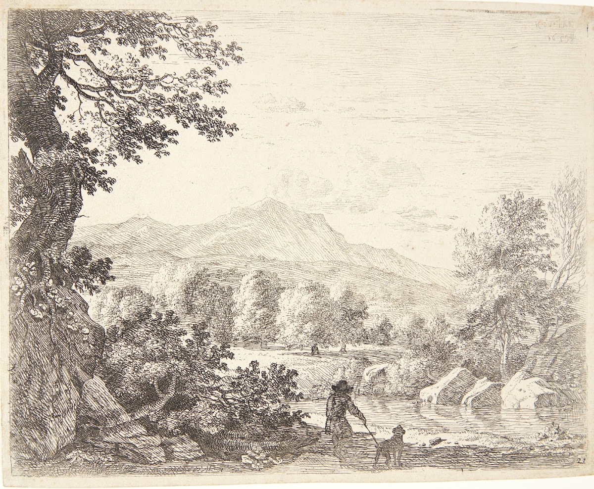 Landskab med en mand og en hund 1659
