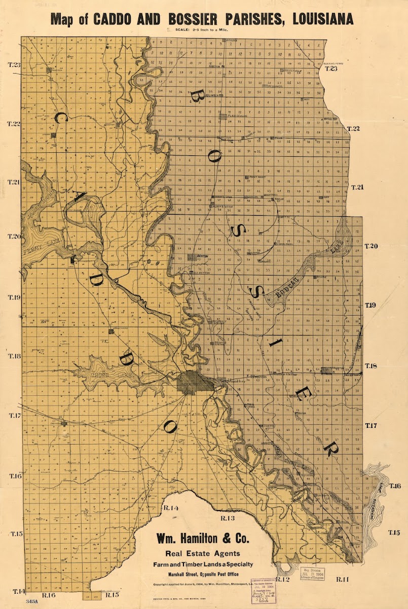 Map of Caddo and Bossier Parishes Louisiana 1904