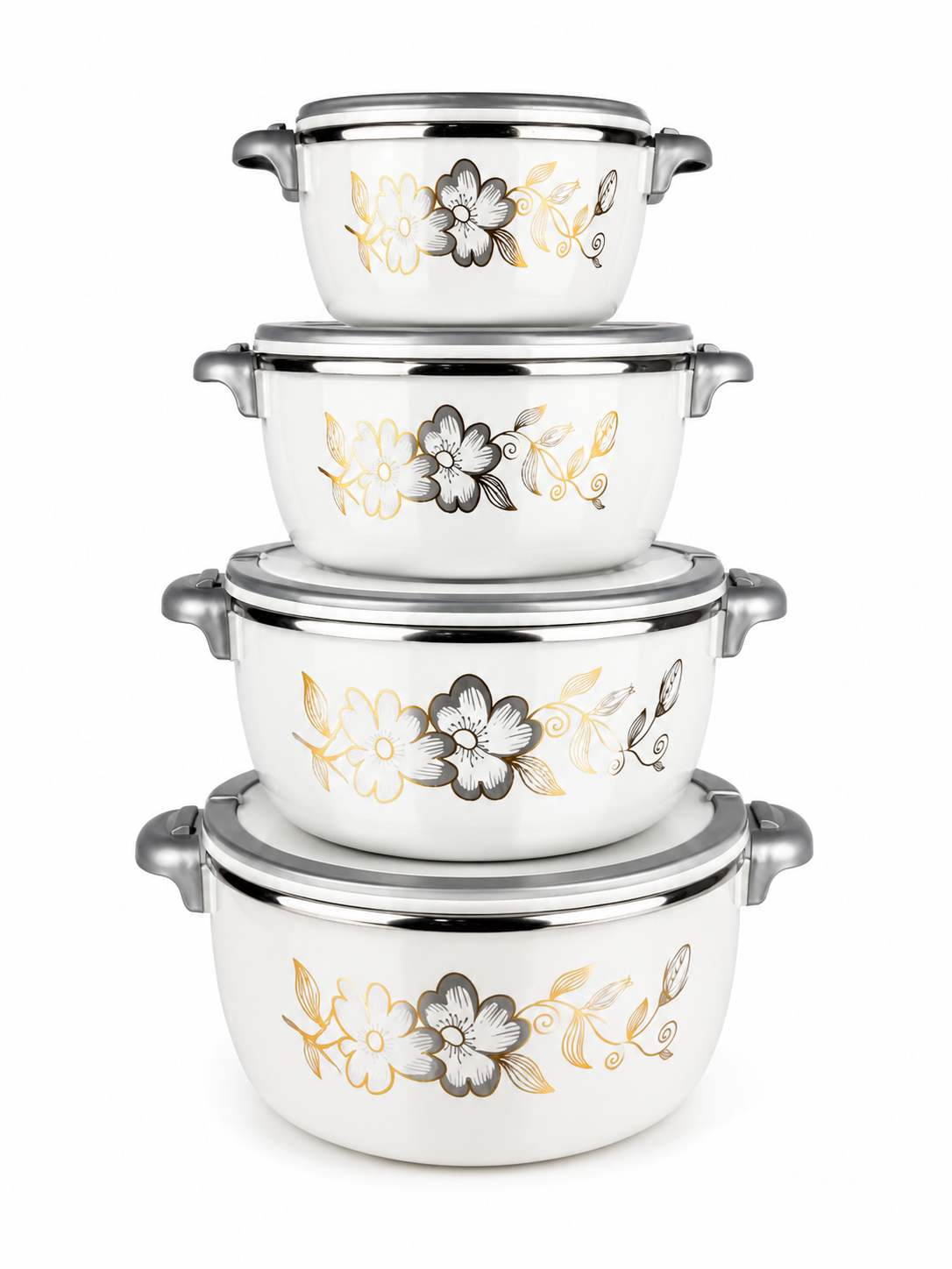 Recipiente Hermetico Multiusos Con Interior En Acero Inoxidble - Exterior Plastico X4Pcs 1000/2000/4000/6000 Ml — imagen 1