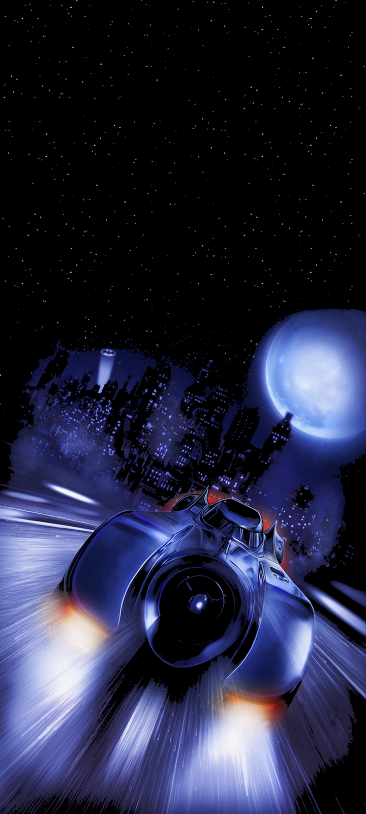 The 1989 Batmobile Speeding Through Gotham - Digital Illustration Full HD iPhone Wallpaper (1220x2712)