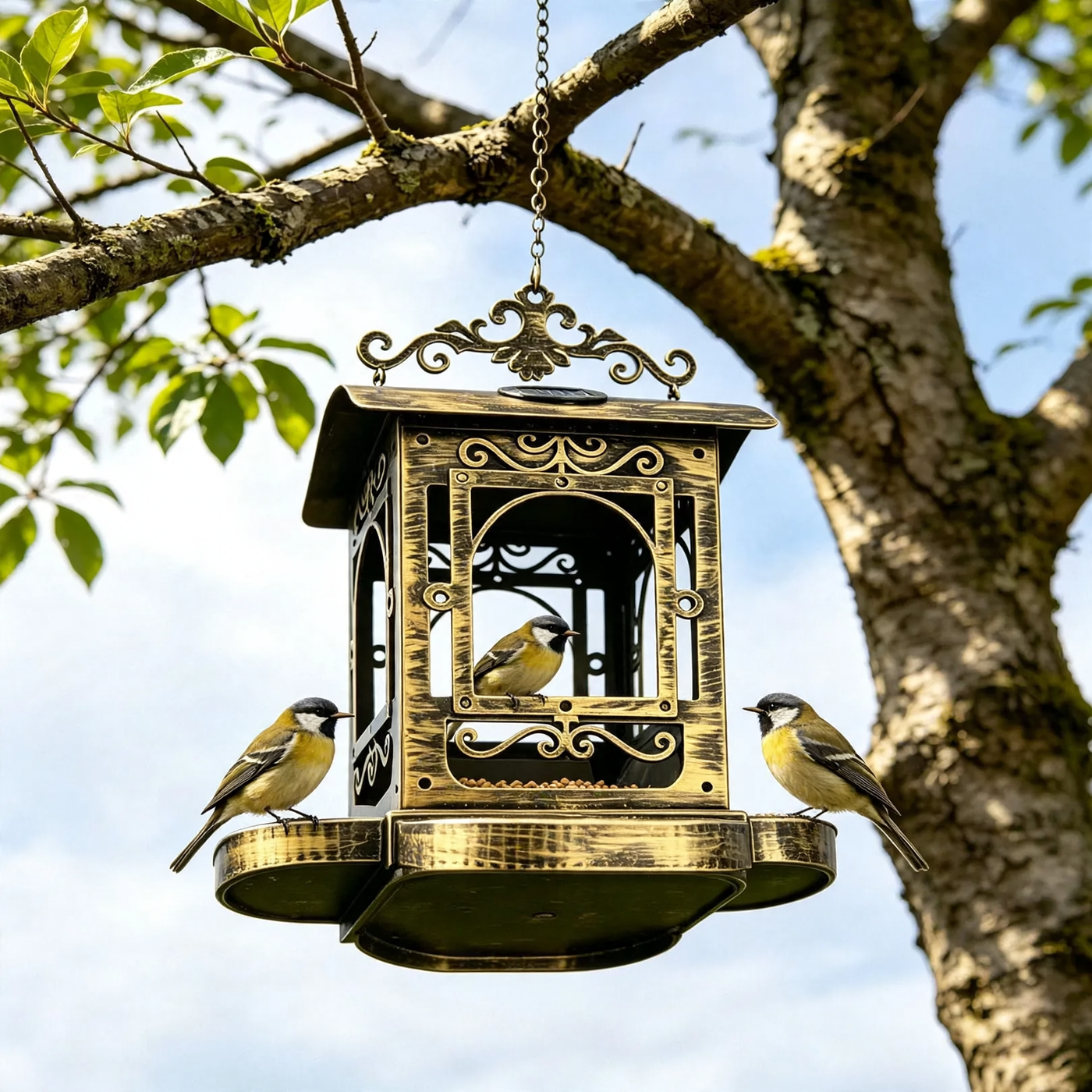 Vintage solar birdhouse made of metal