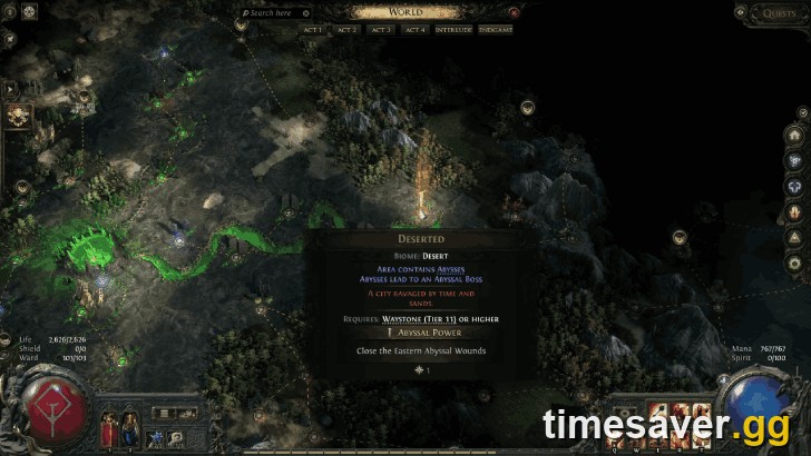 PoE2 Abyssal Ravines shown as a long green path on the Atlas in patch 0.5.5