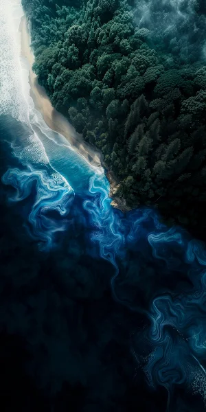 Coastal Landscape, Aerial View, Ocean Art, Nature Photography iPhone Wallpaper Background
