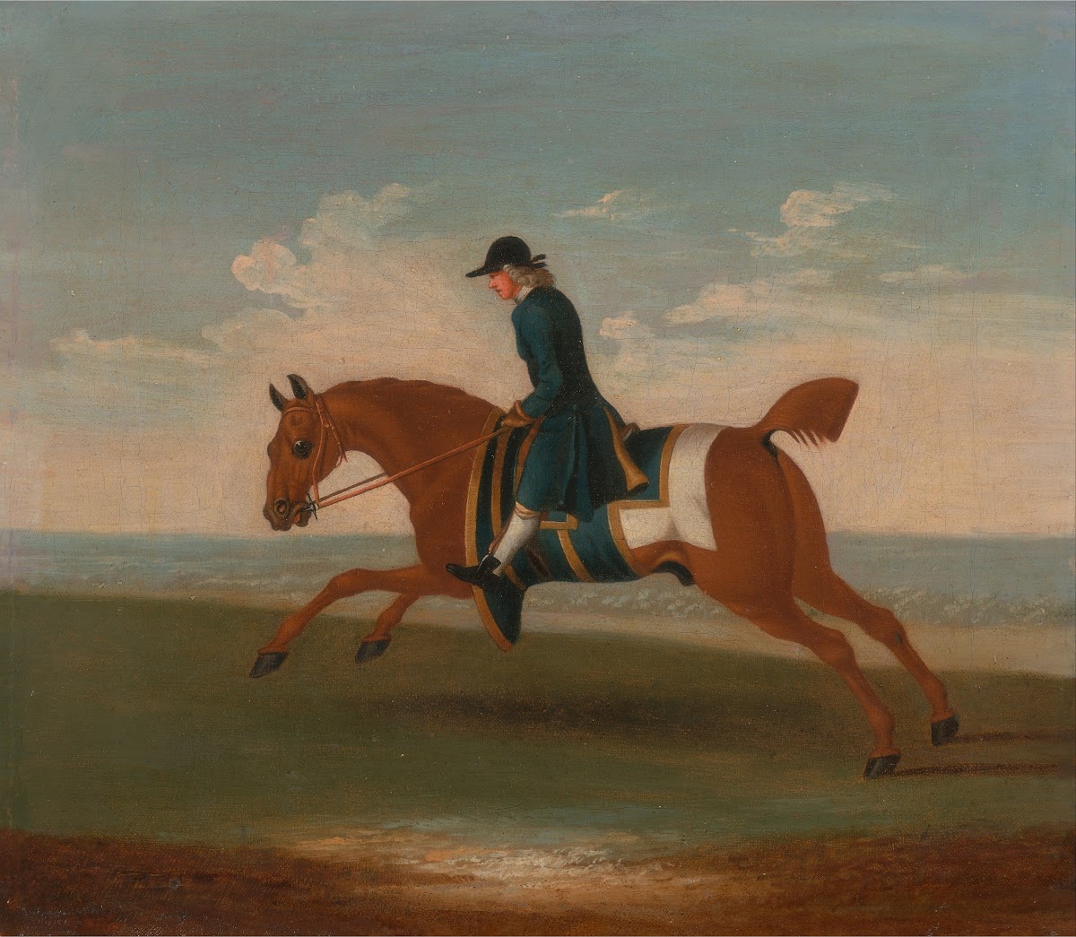One Of Four Portraits Of Horses A Chestnut Racehorse Exercised By A Trainer In A