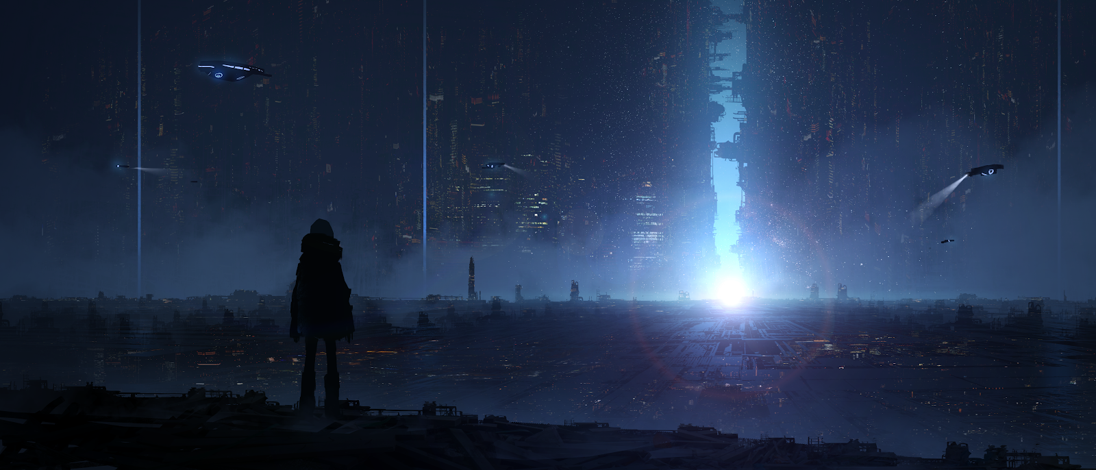 A Stunning Anime, Cyberpunk, Asteroid (Artist) 5K Desktop and Mobile Wallpaper Background (7000x3000)