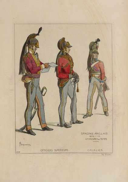 Officiers superieurs Cavalier Dragons Anglais 1814 15 Gravures du temps 1869