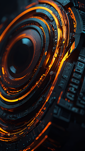 Glowing Cybernetic Core with Orange Neon Circuits