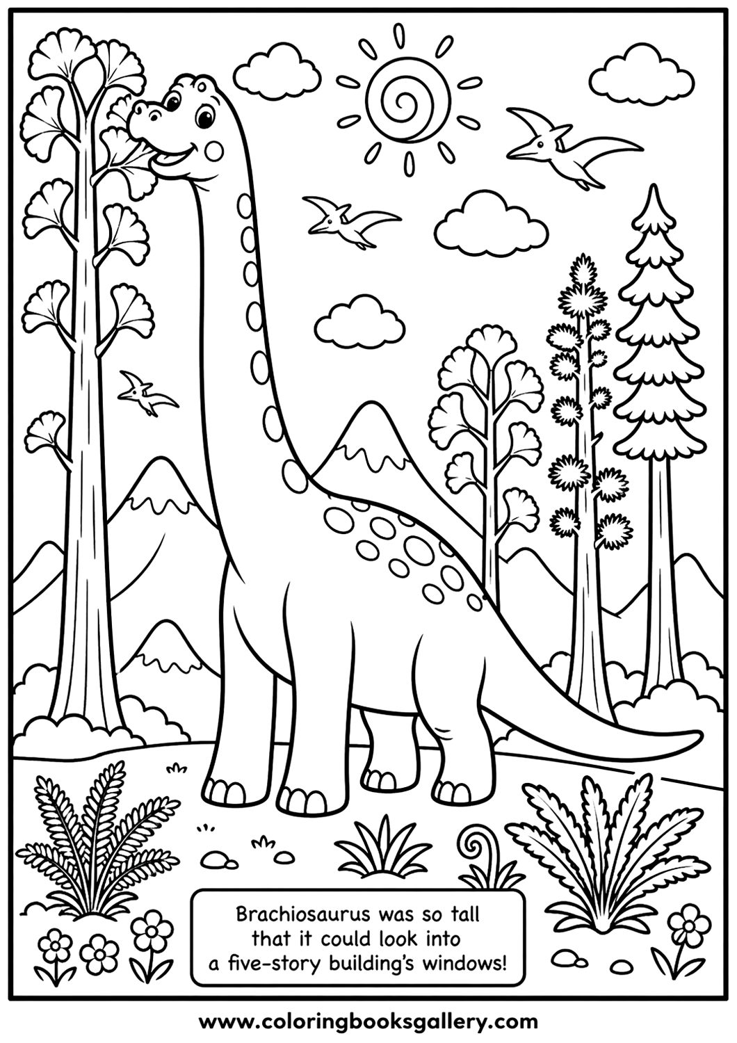 Big Friendly Brachiosaurus Coloring Sheet – Perfect for All Ages – free coloring page for kids