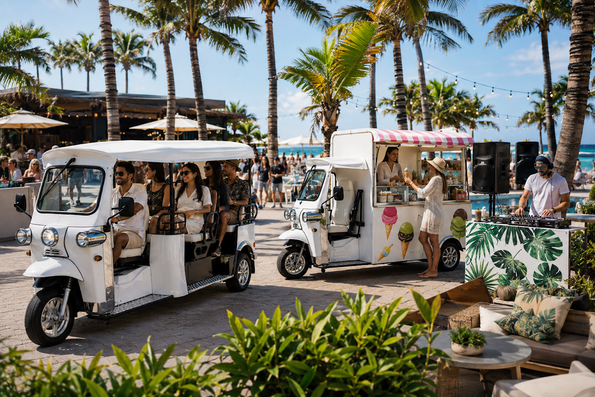 Vending electric eTuk illustrating a mobile commercial service concept