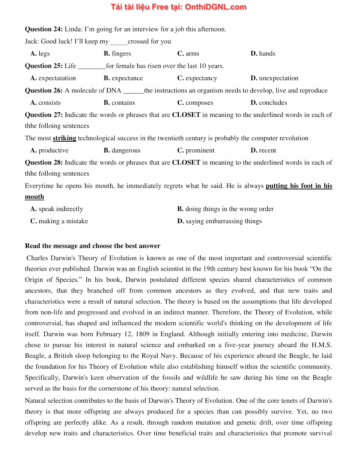 660 bài tập môn Tiếng Anh - Ôn thi ĐGNL ĐHBK Hà Nội Phần 11