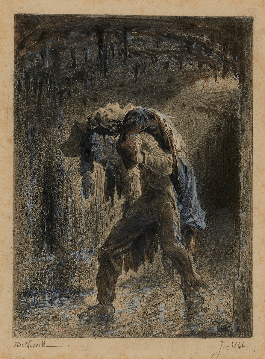 Jean Valjean et Marius dans légout Lui aussi porte sa croix 1866