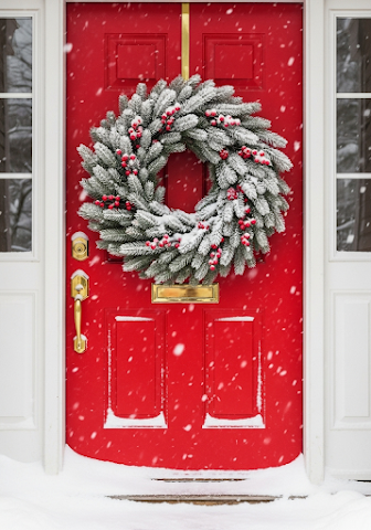 Snowy Red Door Christmas