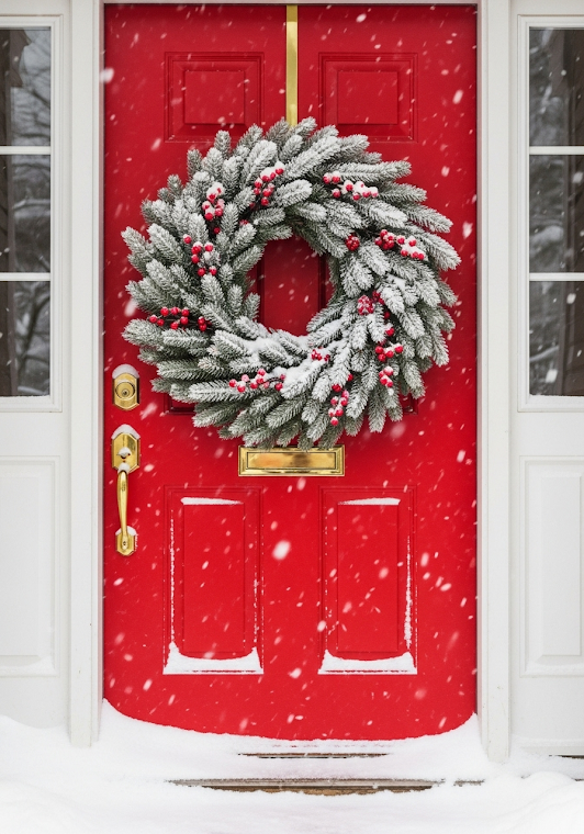 Snowy Red Door Christmas