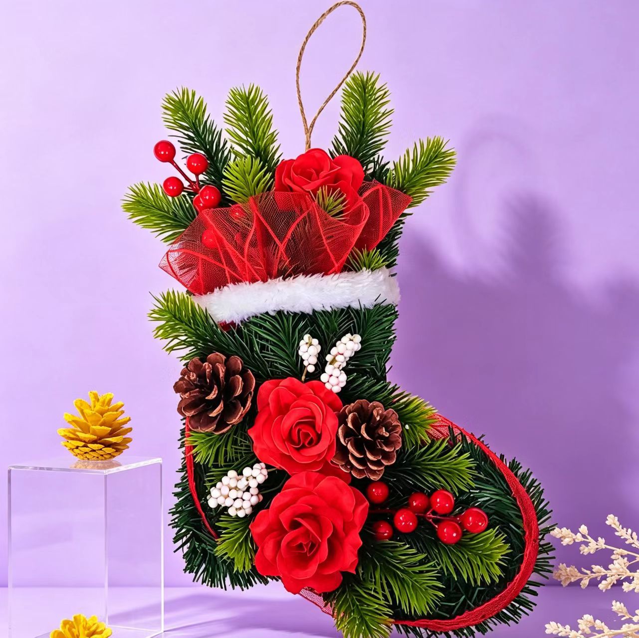 Christmas wreath in boot shape