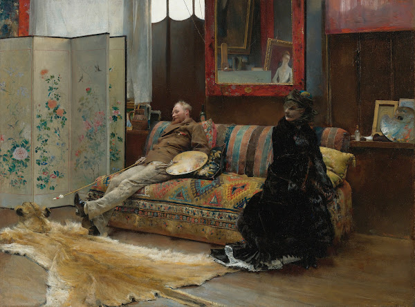Bouderie Gustave Courtois In His Studio 1880