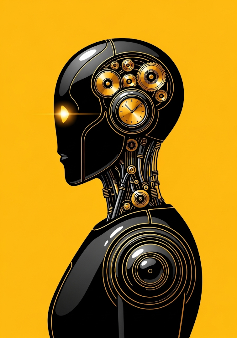 Retro Robot Profile Gold Black Yellow Sci-Fi Art