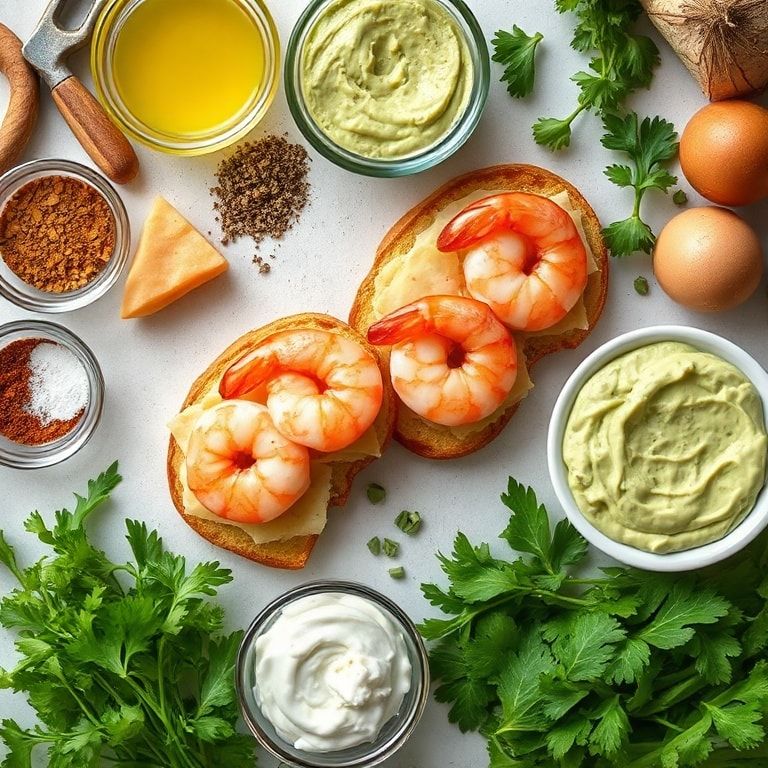 Ingredients for Garlic Shrimp Crostini with Creamy Avocado Spread – Quick, Easy Appetizer