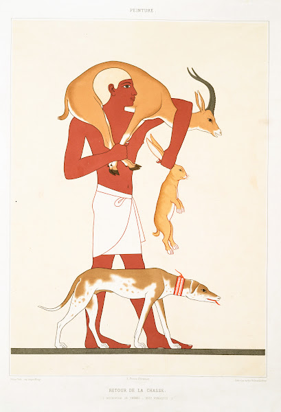 Peinture retour de la chasse nécropole de Thèbes  XVIIe dynastie 1878