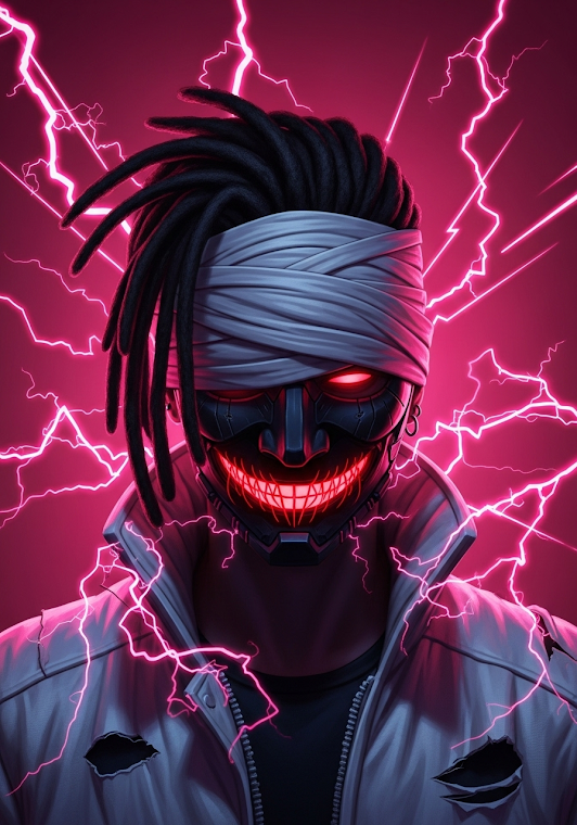 Cyberpunk Figure Red Glow Face Bandage Lightning