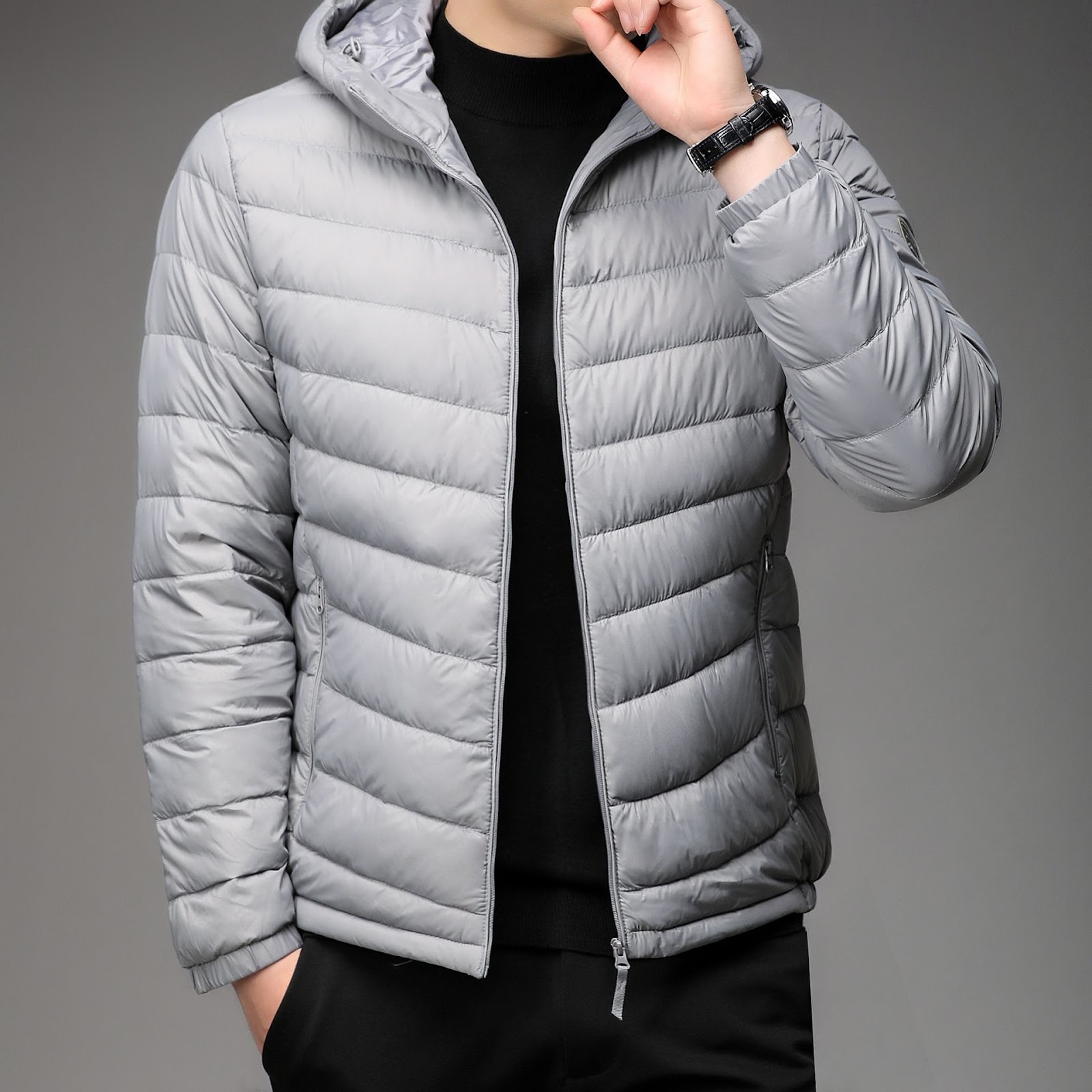 Lightweight Men's Padded Jacket with Stand-Up Collar
